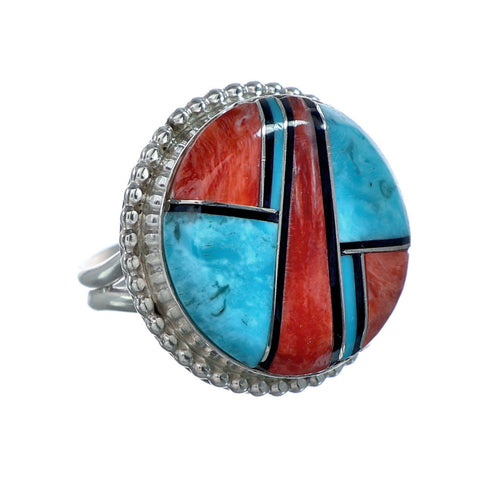 Native American Sterling Silver Multicolor Inlay Ring Size 9-1/4 NN20649